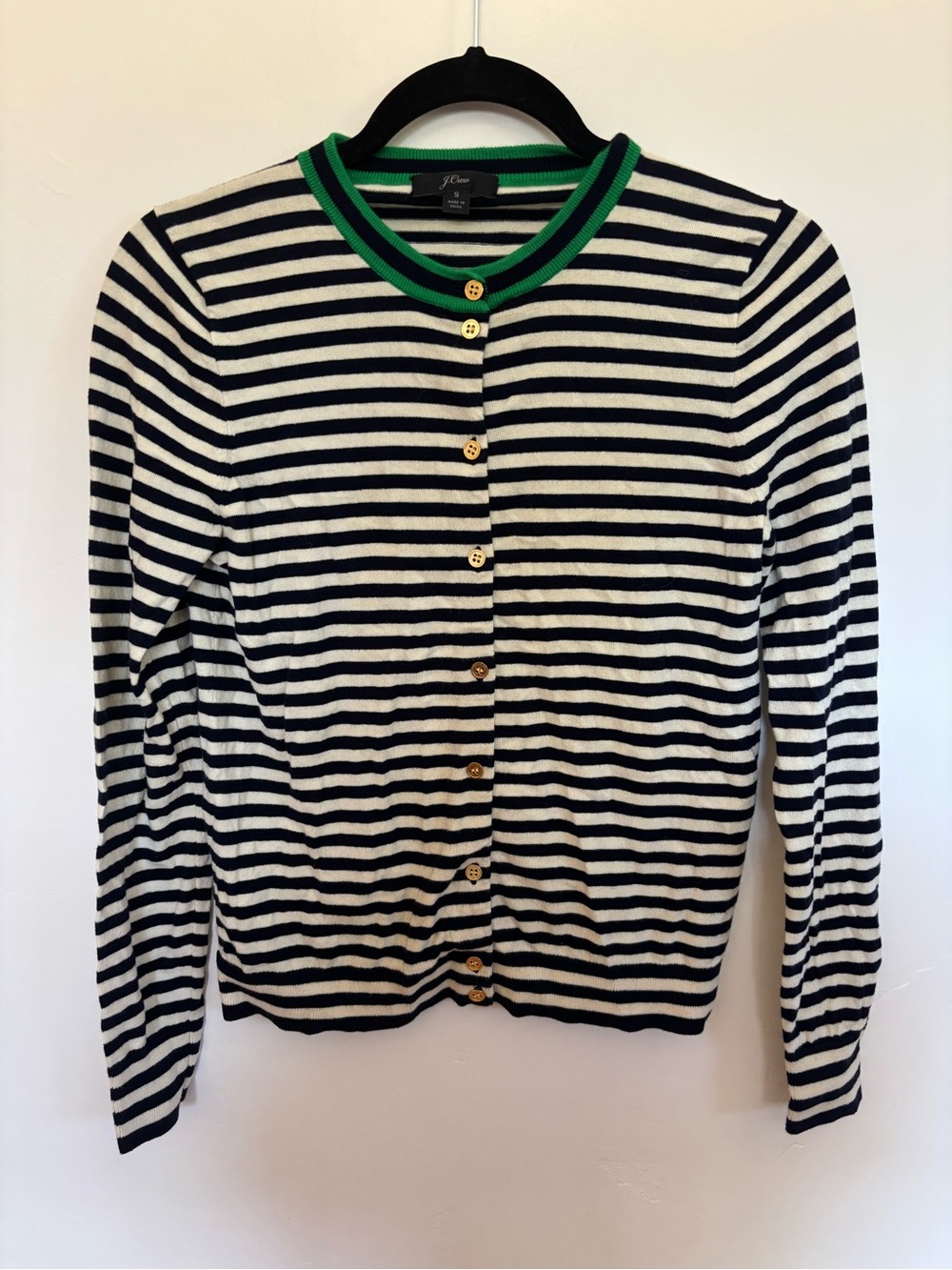Jcrew 100% Cotton lightweight Cotton black and white stripes gold buttons S